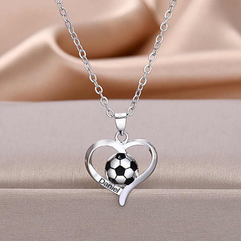 Personalized Soccer Ball Heart Necklace Custom Name for Soccer Moms & Mother's Day Gifts