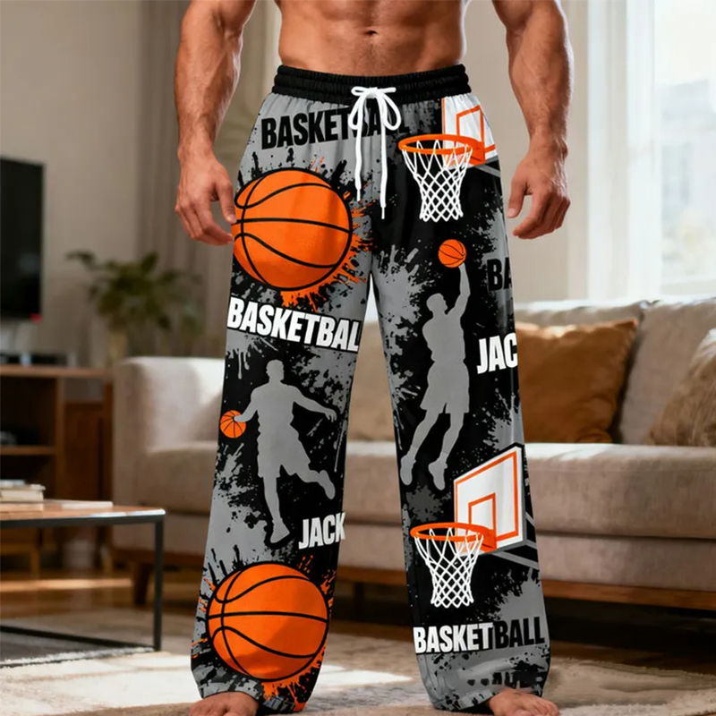 Personalized Basketball Themed Pajama Pants with Custom Name for Players and Enthusiasts