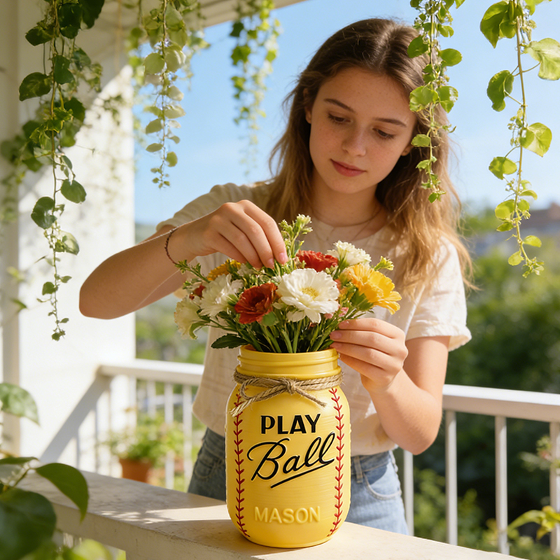 Personalized Softball 3D Printed Vase with Custom Name for Sports Fans and Families Mothers Day Gift