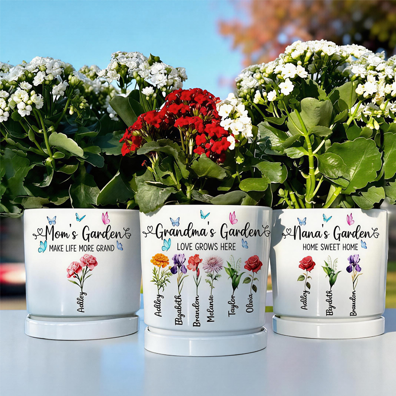 Personalized Gifts for Mom Mom Birthday Gift Ceramic Pot Birth Flower Mom Gifts from Daughter Grandmas Garden Plant Pot