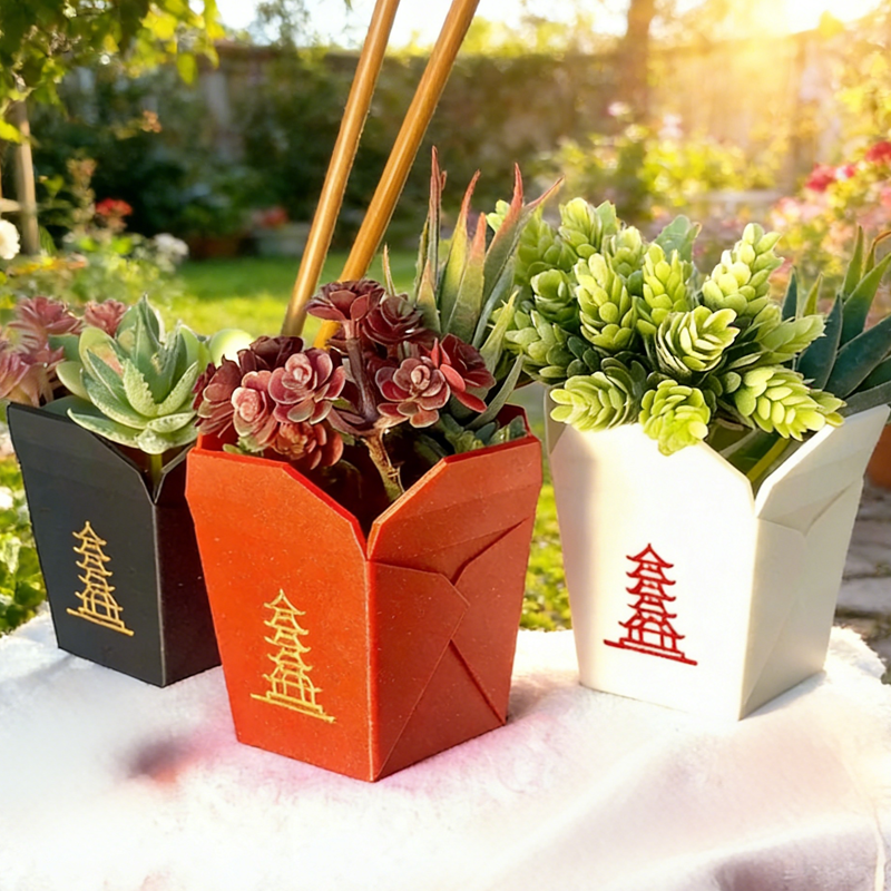 Chinese Take out Box Planter 3D Printed Succulent Cactus Herb Pot Mother's Day Gifts