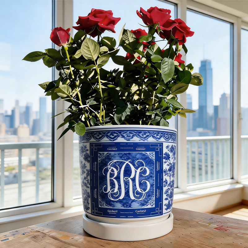 Personalized Mahjong Design Pink Toile Monogrammed Pot Gifts for Mom Birthday Gift Ceramic Pot Birth Flower Mom Gifts from Daughter Grandmas Garden Plant Pot