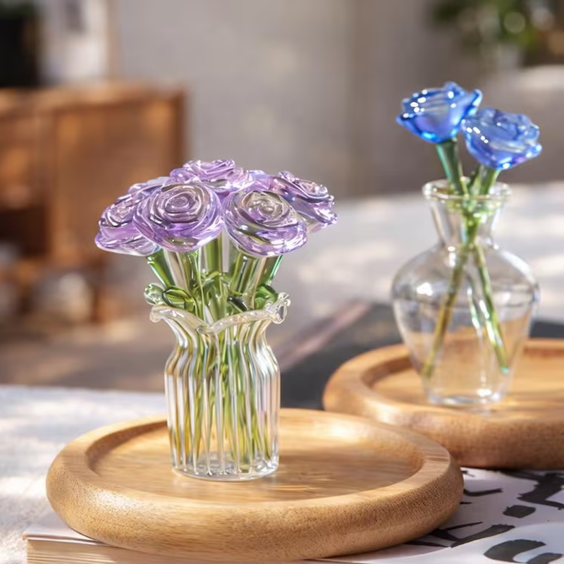 Personalized Glass Flower Bouquet for Mom Handmade Tulip & Rose Mix Mother’s Day Gift For Her Home Decor