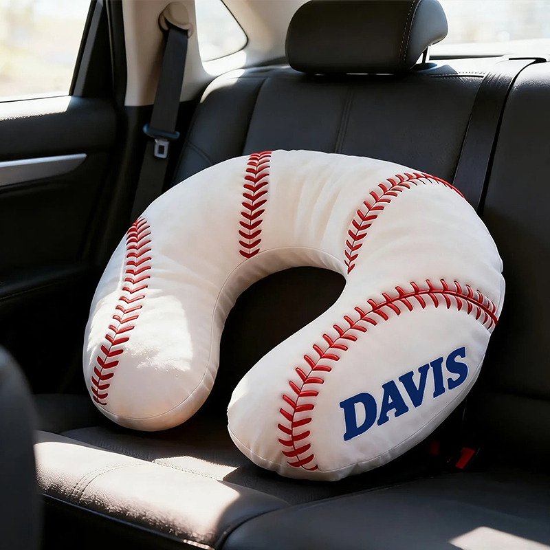 Personalized Baseball U-Shaped Pillow with Custom Name Design