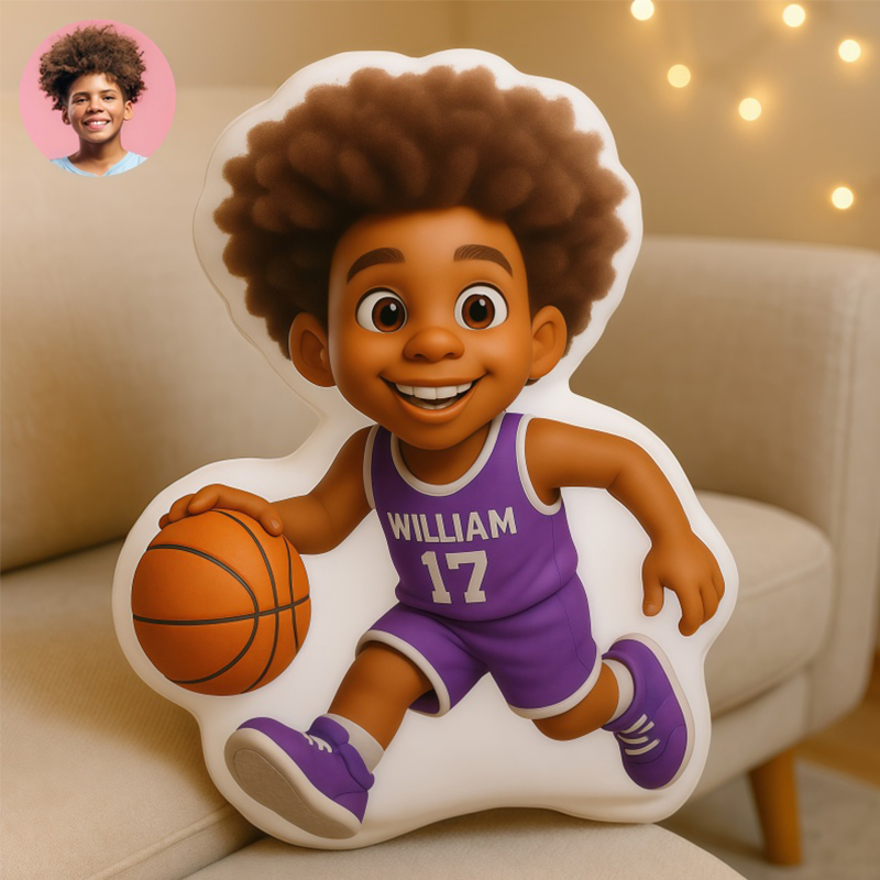 Personalized Basketball Player Pixar Style Pillow with Custom Name and Face Gift For Basketball Players and Kids