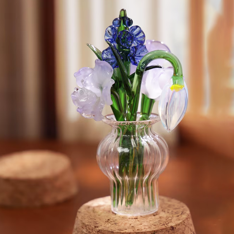 Handmade Glass Birth Month Flower Snowdrop Rose Larkspur Gift For Mom Family Birth flower Bouquet
