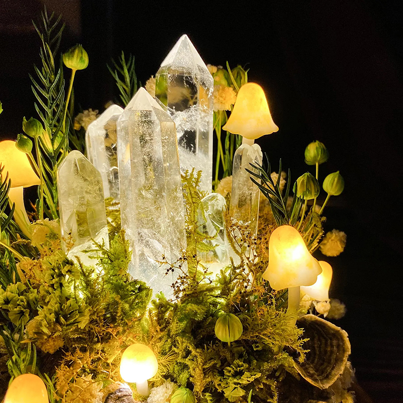 Personalized Glowing Crystal Mushroom Terrarium Lamp Healing Energy Decor for Spiritual Seekers Calming Nightlight for Meditation & Wellness Lovers