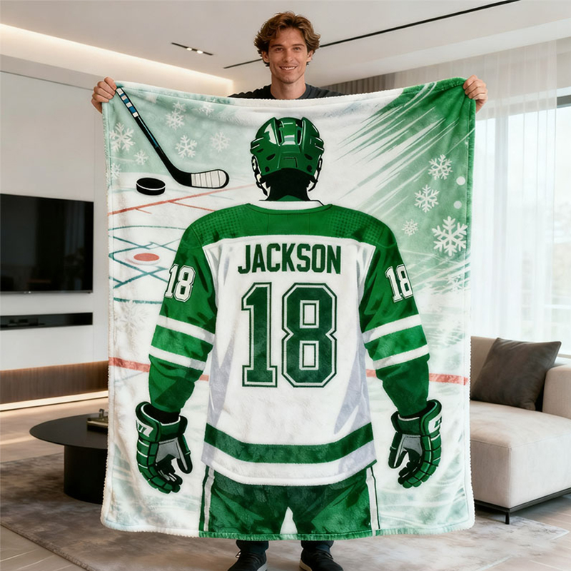 Personalized Hockey Blanket with Custom Name, Number, and The Perfect Gift for Hockey Fans