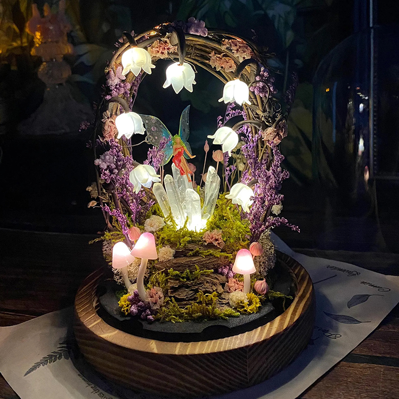 Personalized Enchanted Fairy Crystal Terrarium Lamp Lily of the Valley Night Light, Cute Mushroom Lamp Therapeutic Decor for Stress Relief & Mindfulness