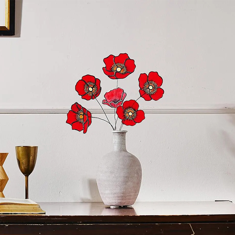 Personalized Stained Glass Poppy Bouquet  Custom Floral Art for Home Decor & Gift Giving for Flower Enthusiasts