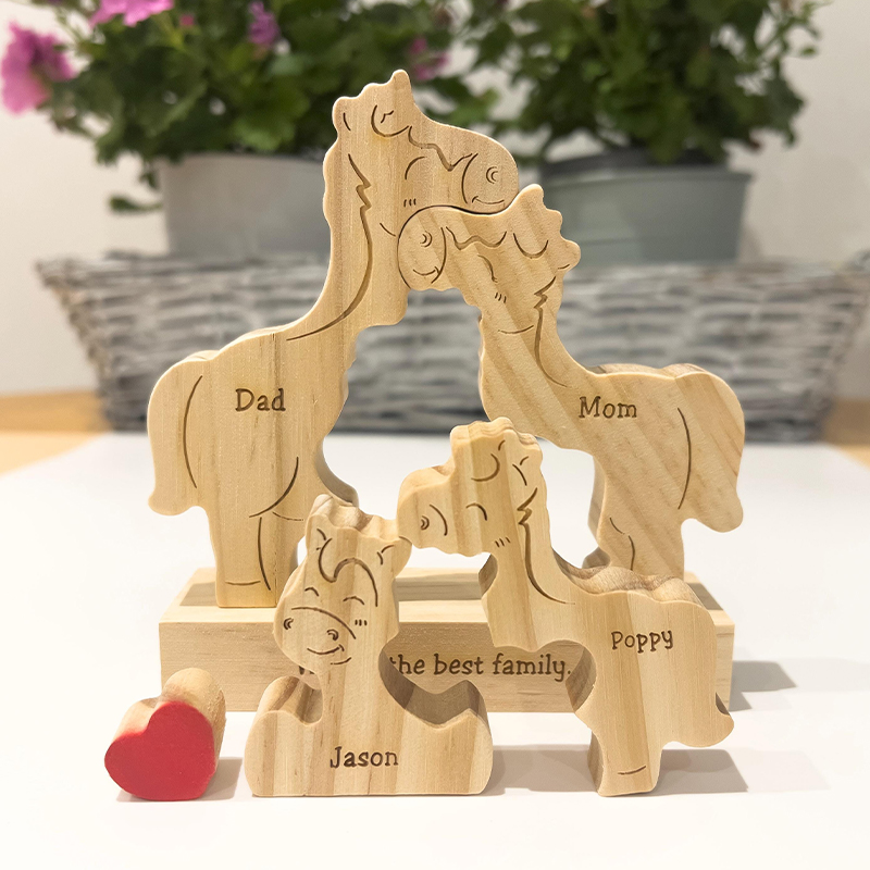 Personalized Wooden Horse Family Puzzle Custom Name Keepsake for Horse Enthusiasts & Families