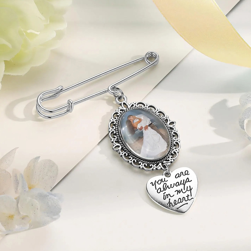 Personalized Bridal Bouquet Charm Custom Flower Bouquet Photo Charm Wedding Memorial Keepsake Memory Remembrance Pin Wedding Memorial Gifts