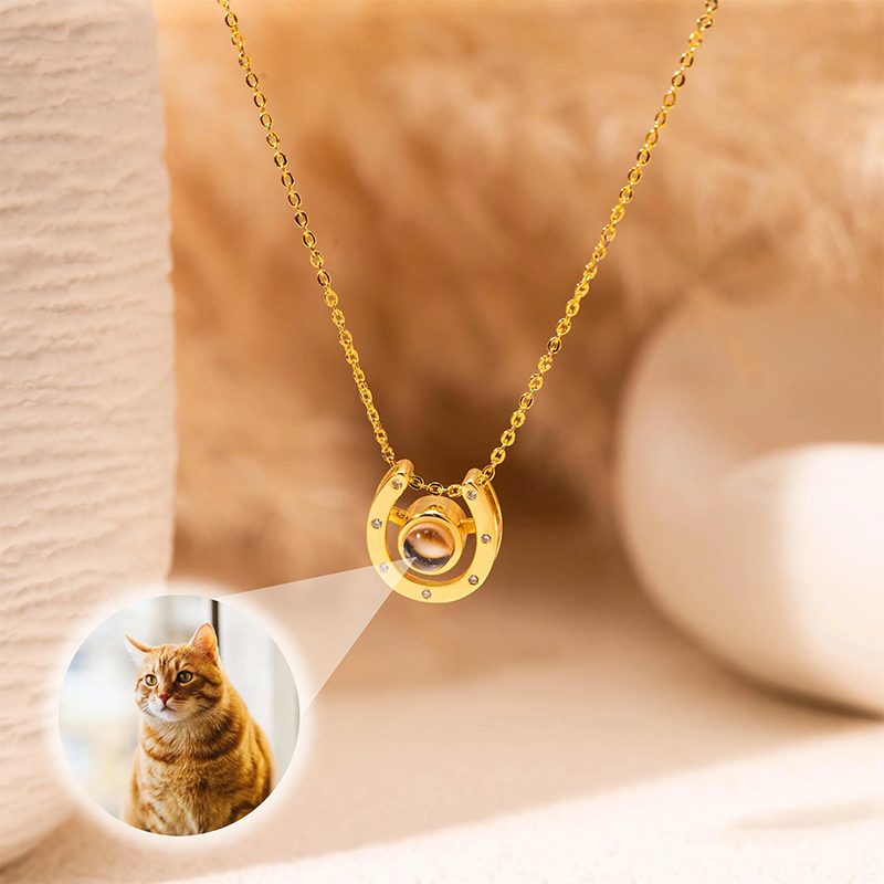 Personalized Horseshoe Projection Photo Pendant Custom Photo Projection Necklace Horse Lover Gift Horse Necklace Romantic Keepsake 