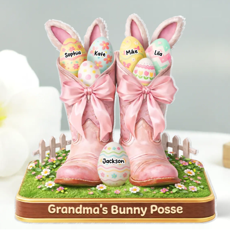 Personalized Shaped Acrylic Block Plaque Grandma's Bunny Posse Easter Boots Shelf Decor Unique Gift for Grandma