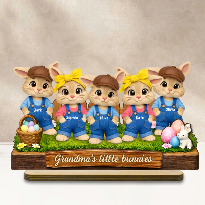 Personalized 2-Layer Plaque with Grandma's Little Bunnies, Easter Basket Scene, Unique Gift for Grandma