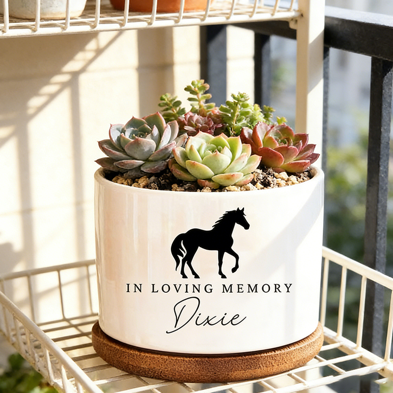 Personalized Equestrian Memorial Plant Pot Custom Memorial Pot for Equestrian Pet Loss