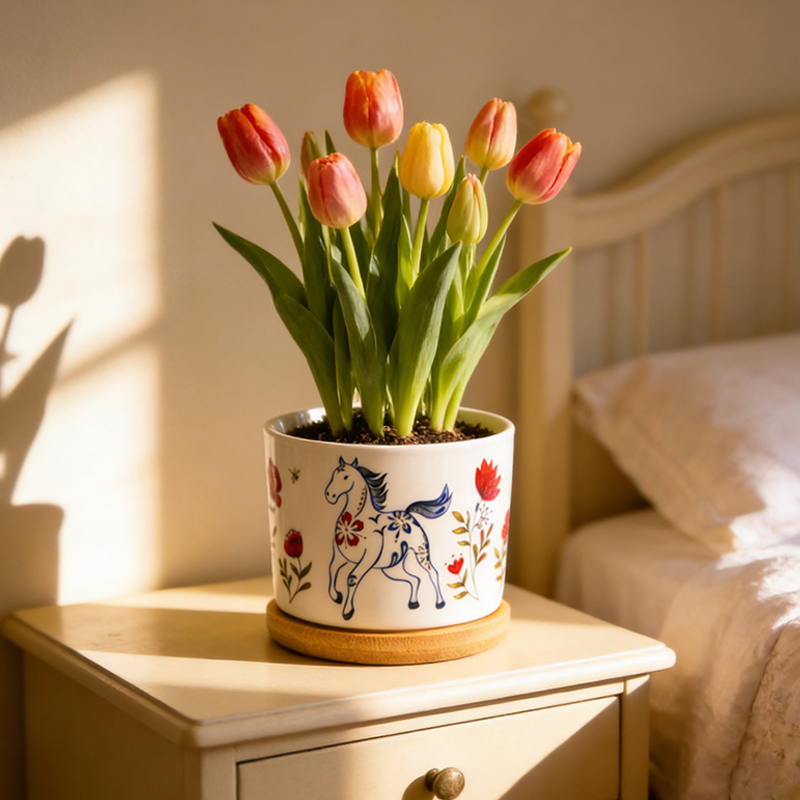 Personalized Hand Painted Style Planter Floral Horse Design Gift for Horse Lover Housewarming Gift Home Decor Birthday Gift 