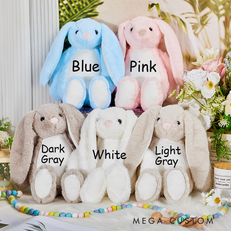 Personalized Easter Egg Cartoon Rabbit Flowers Plush Bunny Stuffed Toy with Initial and Name Easter Gift for Boys Girls