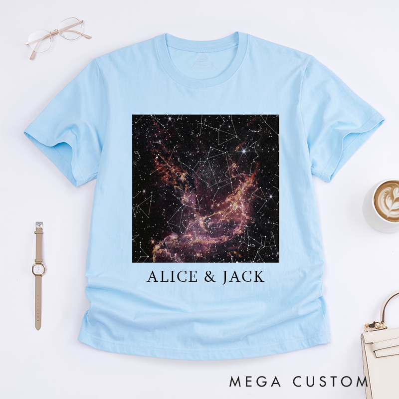 Personalized Star Map Magic T-Shirt Custom Name Night Sky Gift for Him Her Unique Graphic Birthday Present 