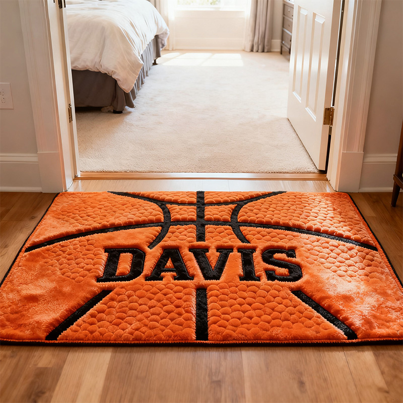 Personalized Basketball Player Rug with Name and Classic Court Style or Fans and Players