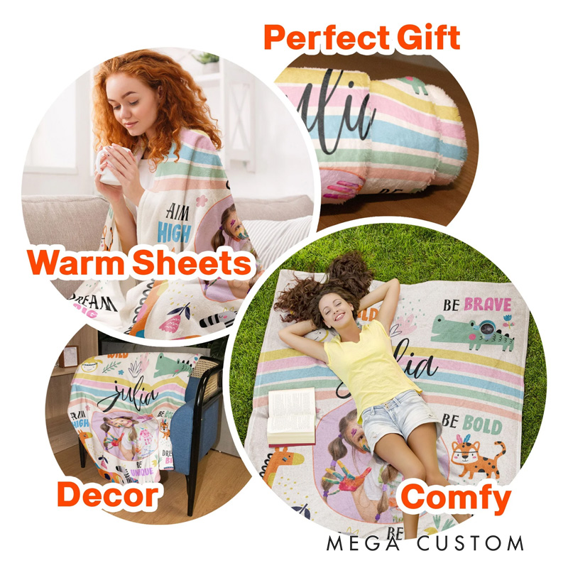 Personalized Stay Wild Affirmations for Kids with Safari Animals Blanket