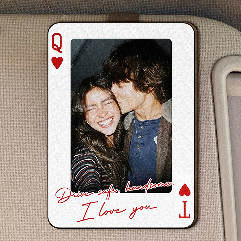 Personalized Wooden Photo Car Visor Clip King & Queen Custom Couples Photo Drive Safe I Love You We're A Perfect Pair