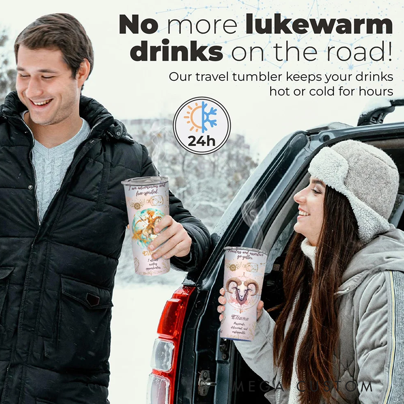 Personalized Zodiac Sign Constellation 20oz Tumbler Affirmation Coffee Cup with Name Birthday Astrology Gift for Family Friend