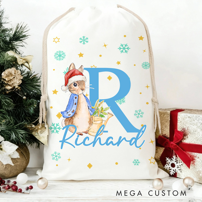 Personalized Cartoon Bunny Monogram Christmas Sack for Anime Lovers Santa Sack Christmas Gift Bag for Kids