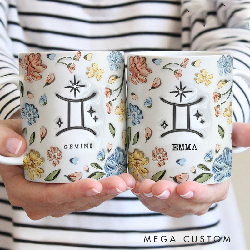 Personalized Zodiac Sign Constellation Colorful Cup Handle Ceramic Coffee Mug with Name Birthday Astrology Gift for Zodiac Lovers