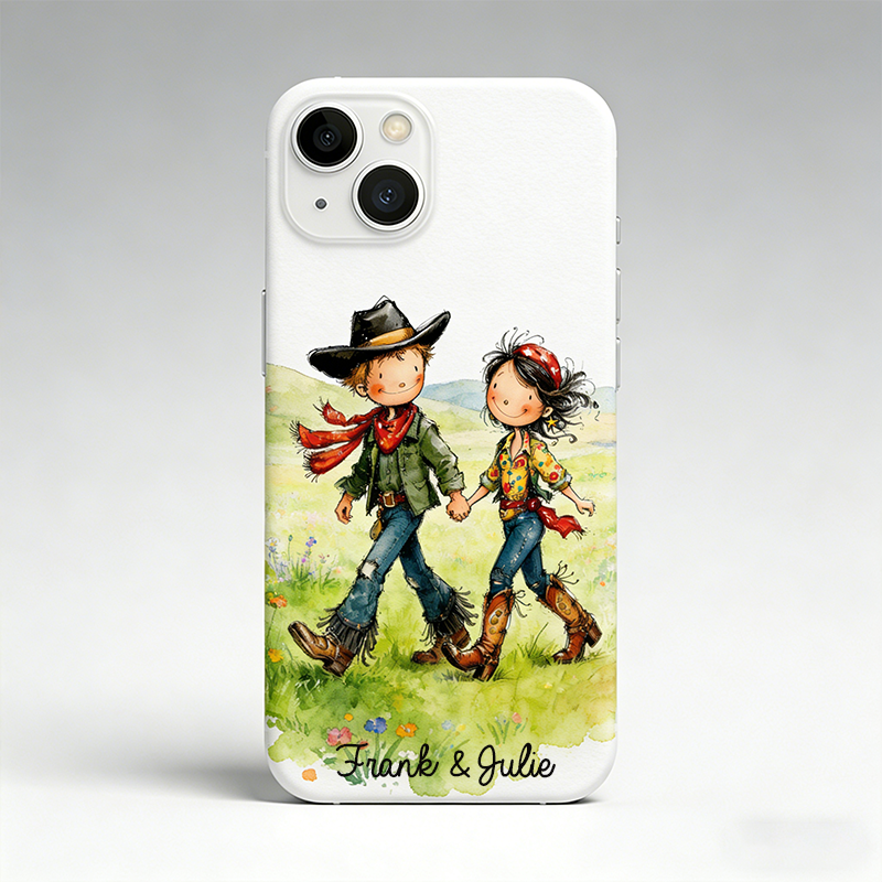 Personalized Western Couple Cowgirl and Cow Boy Phone Case Couple Gift Custom Western Couple Gift with Names Valentine's Day Gift