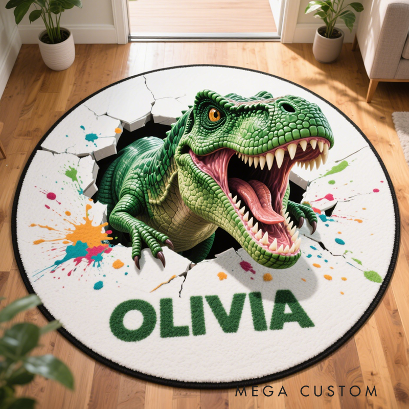 Personalized Cartoon Kids Dinosaur with Name Soft Rug Christmas Gift for Kids Rug Birthday Gifts for Kids