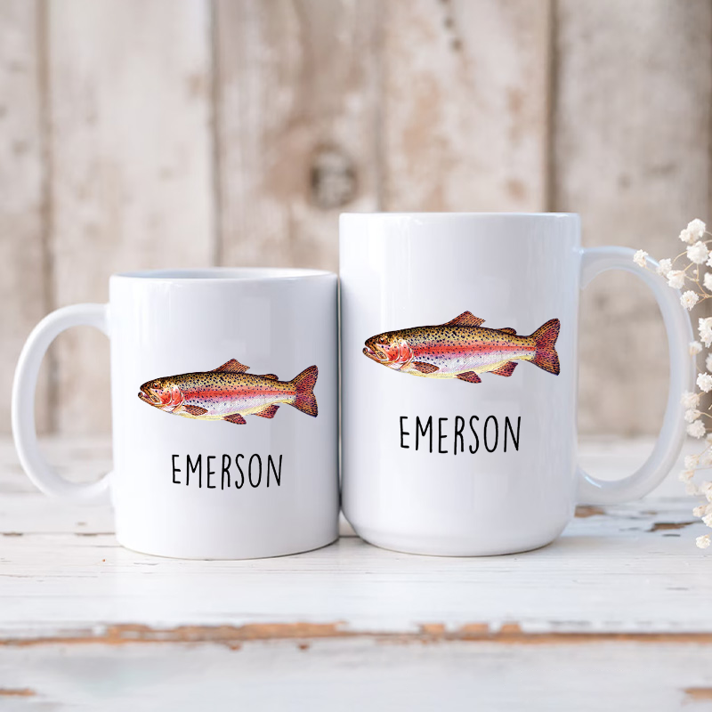 Personalized Fishing Mug Coffee Mug with Trout Fish Design Custom Name Perfect Gift for Anglers Coffee Lovers and Outdoor Enthusiasts