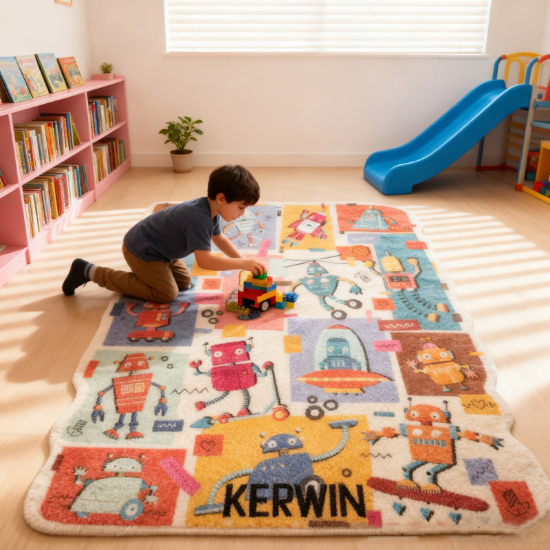 Personalized Custom Robot Themed Rug Kids Robotics Rug Doormat Children's Bedroom Playroom Rug Gifts for Kid