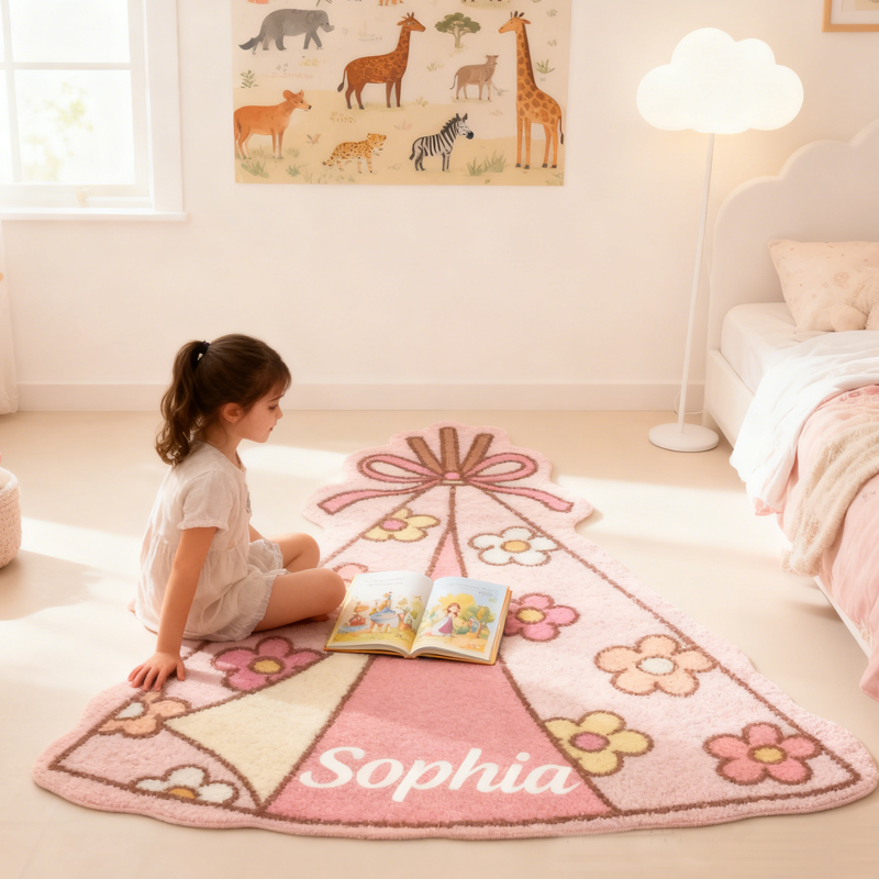 Personalized Camping Tent Floral Rug Whimsical Room Accent Kids Camping Rug Doormat Gifts for Kid
