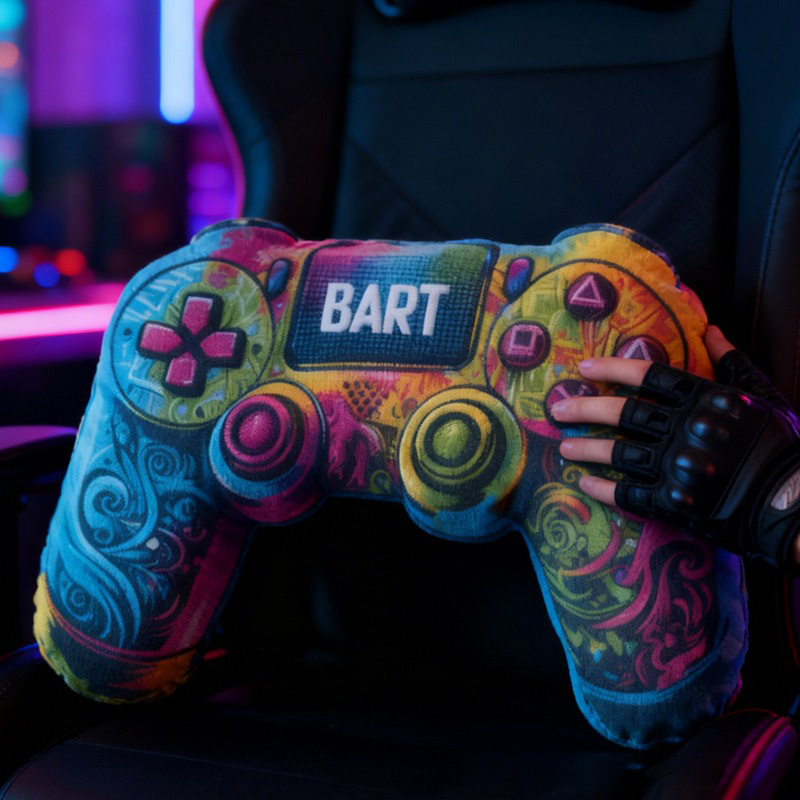 Personalized Neon Game over Pillow Gamer Controller Pillow Gift for Game Geek Lover