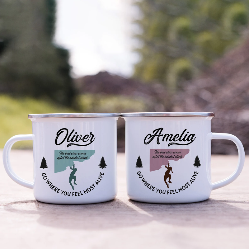 Personalised Climbing Enamel Camp Mug Couple Rock Climbing Present Mountain Climbing Wanker Gift for Climber Outdoor adventure Lover