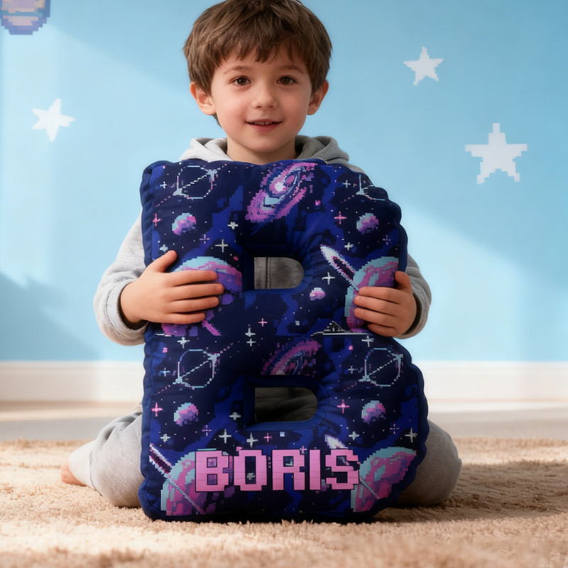 Personalized Space-Themed Custom Initial Pillow Kid Pillow Astronomy Enthusiasts Pillow Geek Nerd Gift