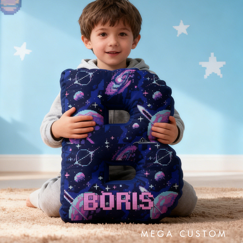 Personalized Space-Themed Custom Initial Pillow Kid Pillow Astronomy Enthusiasts Pillow Geek Nerd Gift