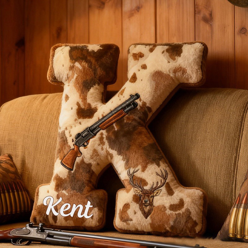 Personalized Hunting Doodle Alphabet Pillow Camo Letters Pillow Hunting Deer Pillow Outdoor Hunting Enthusiasts Gift