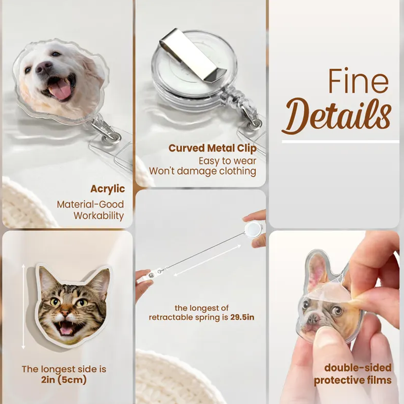 Personalized Pet Lovers Dog Badge Reel Custom Pet Portrait Photo Badge Reel Nurse Badge Reel Retractable Badge Holder Custom Photo Badge Reel 
