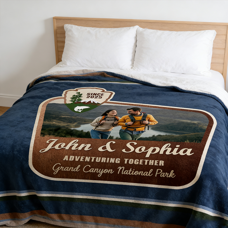 Personalized Adventure Blanket Custom Photo Blanket for Couple National Park Adventure Blanket Nature Blanket Camping Hiking Gift Valentine’s Day Gift