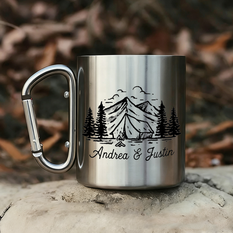 Personalized Customizable Stainless Steel Mug Hiker Mountain Silhouette Mug Couple Outdoor Hiking Gift