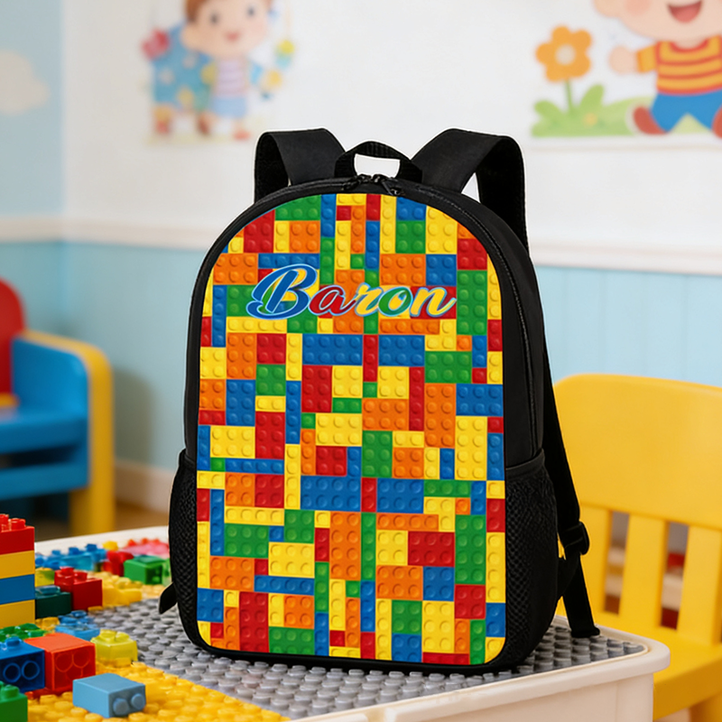 Personalized Building Block Pattern Backpack for Kids Custom Name Backpack Gift for Kid