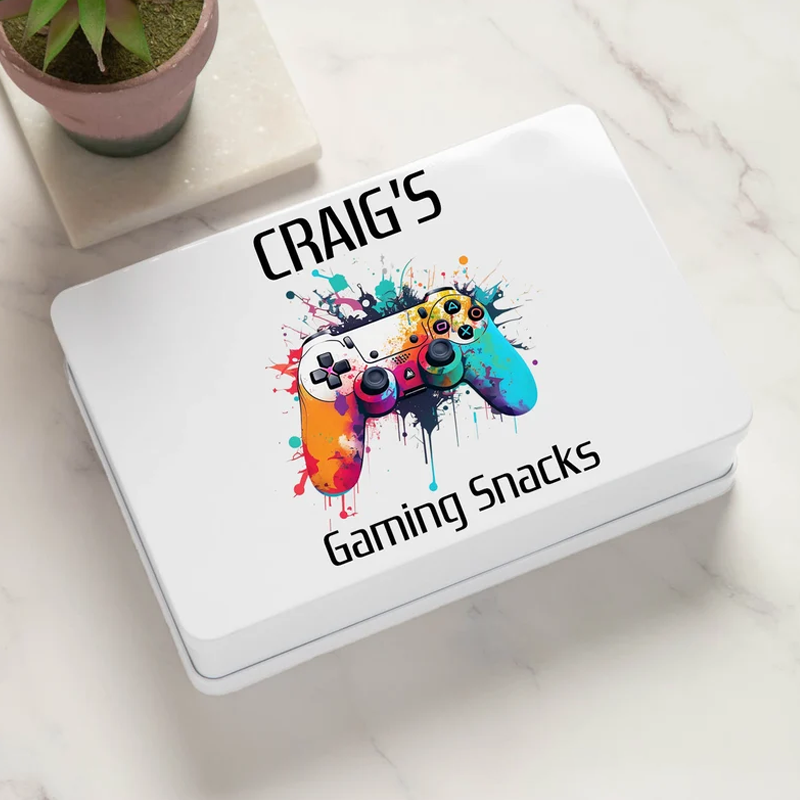 Personalised Gaming Snacks Metal Storage Tin Snacks Gifts Ideas Box Gift for Him/Kid/Geek Gamers