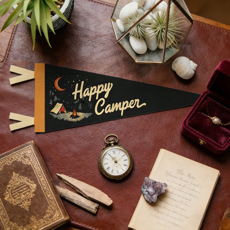 Personalized Happy Camper Felt Pennant Vintage Camping Banner Inspirational Kids Room Decor Outdoors Home Accent Gift