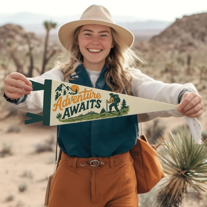 Personalized Adventure Awaits Felt Pennant Natured Theme Wall Decor Hiking Camp Banner Wanderer Sign Outdoor Lover Gift Inspirational Travel Art