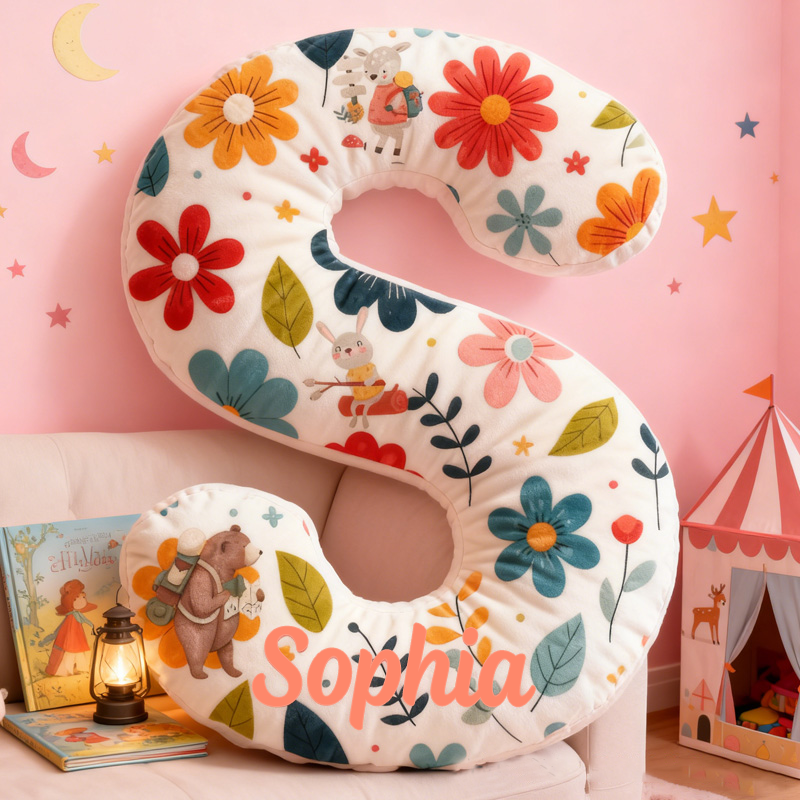 Personalized Floral Woodland Custom Initial Pillow Custom Outdoor Nature Kid Pillow Outdoor Camping Gift for Kid