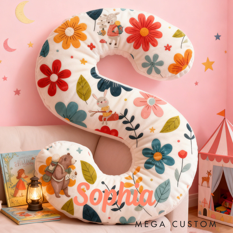 Personalized Floral Woodland Custom Initial Pillow Custom Outdoor Nature Kid Pillow Outdoor Camping Gift for Kid