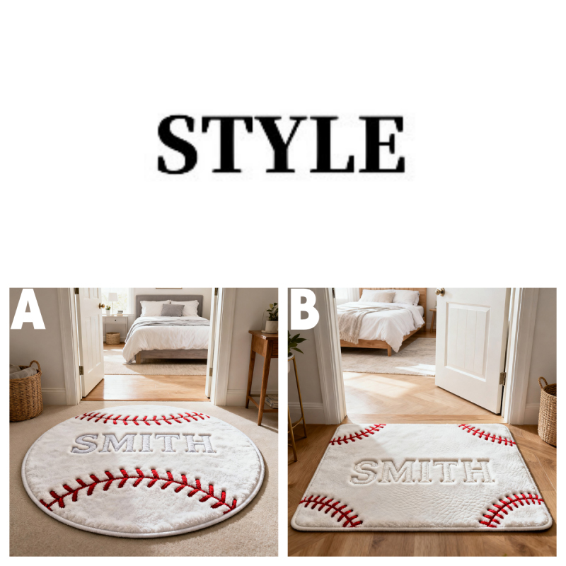 Personalized Baseball Welcome Rug with Custom Name for Sports Enthusiasts