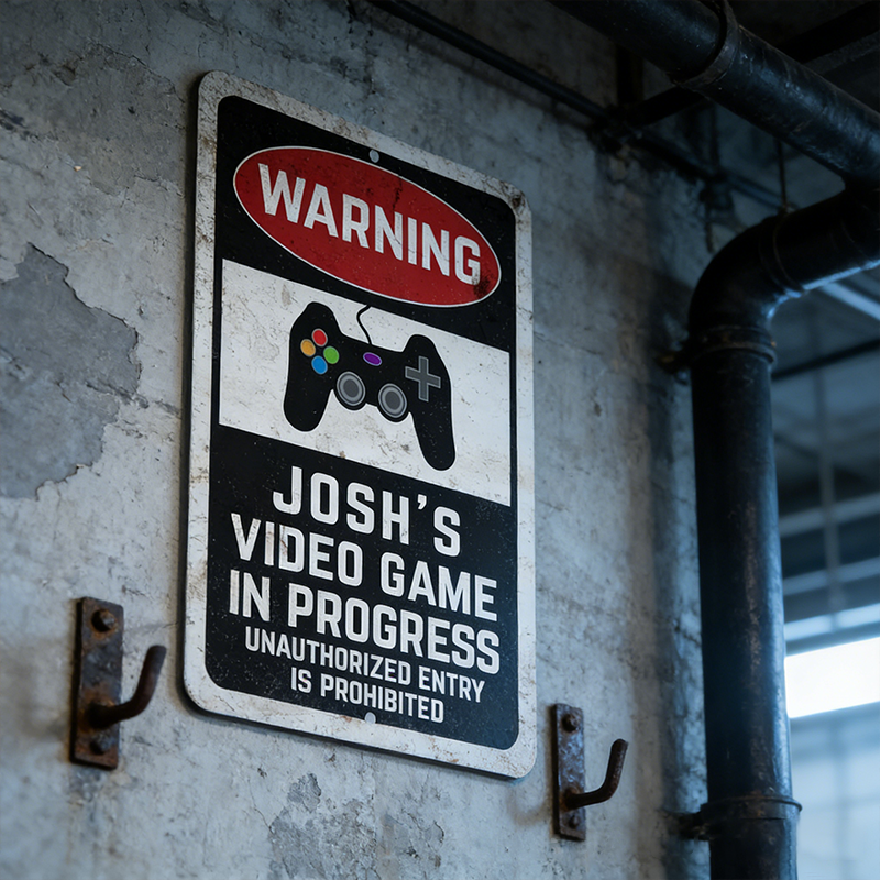 Personalized Warning Video Game Metal Room Sign Customized Gamer Warning Sign Name Sign Game Geek Gift